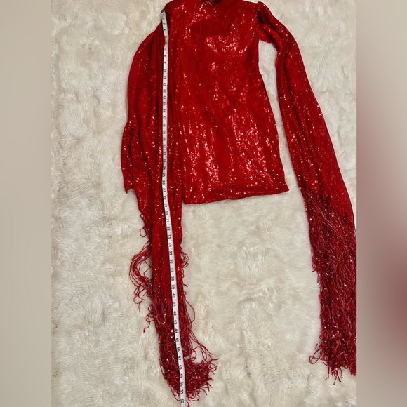 RICHARD DEMETER One Of A Kind Red Sequined Dress With Waterfall Sleeves Size XS - Picture 12 of 14